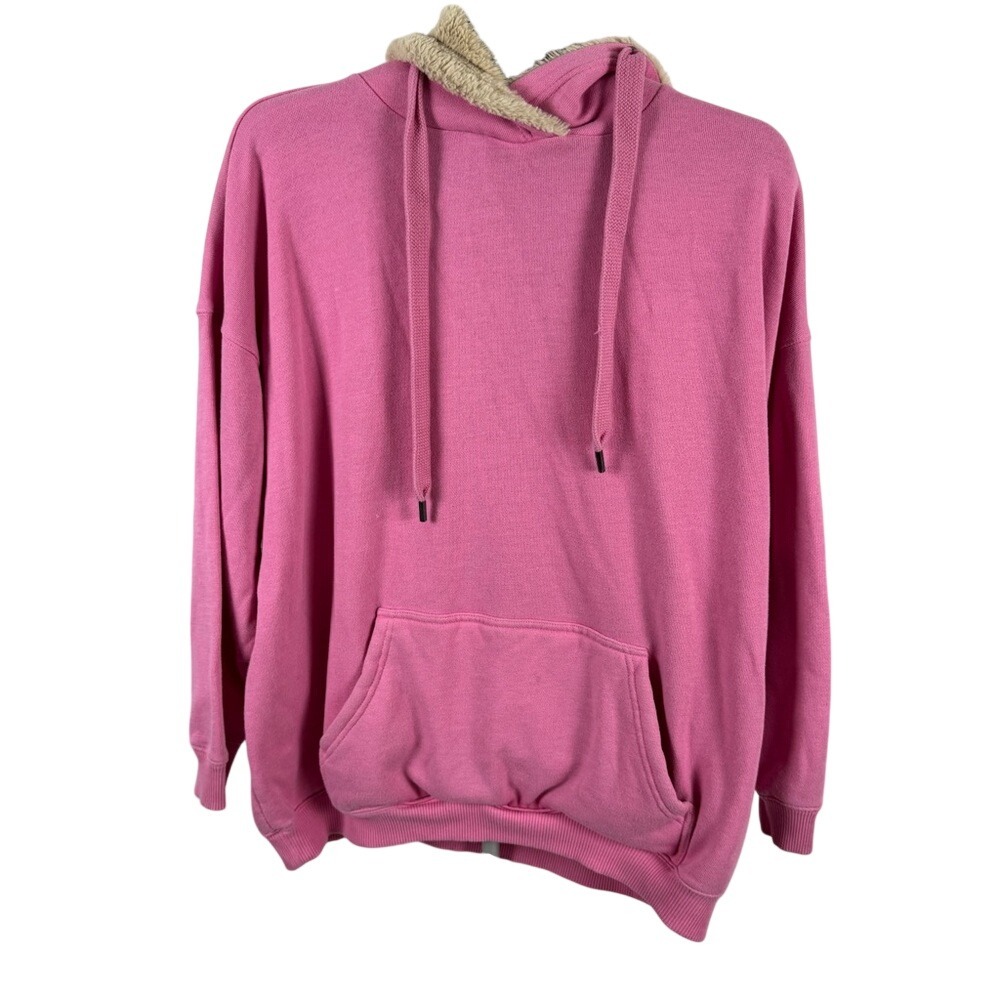 Aerie Pink Faux Fur Fleece-Lined‎ Hoodie Large